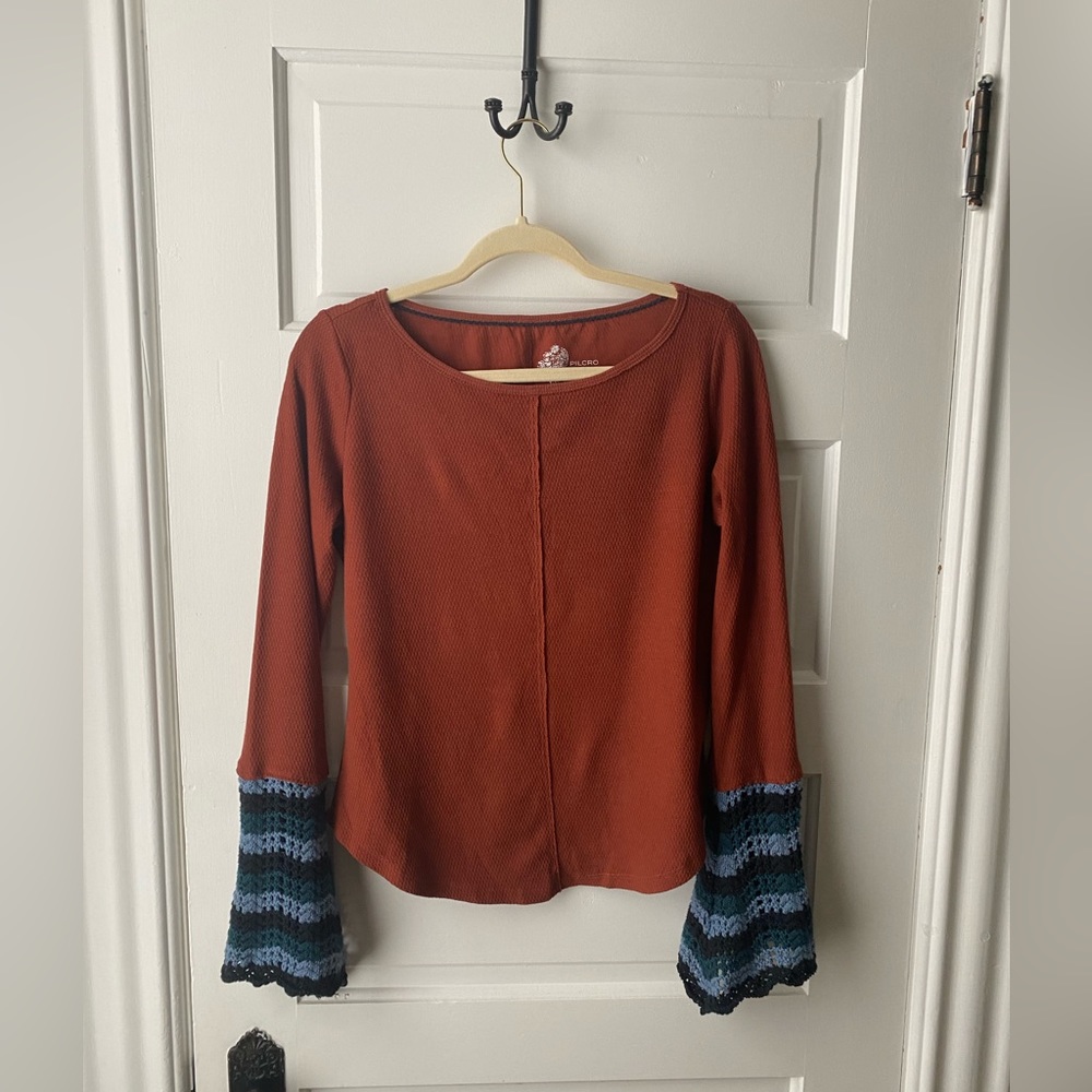 Anthropologie Pilcro xs crochet bell sleeve shirt